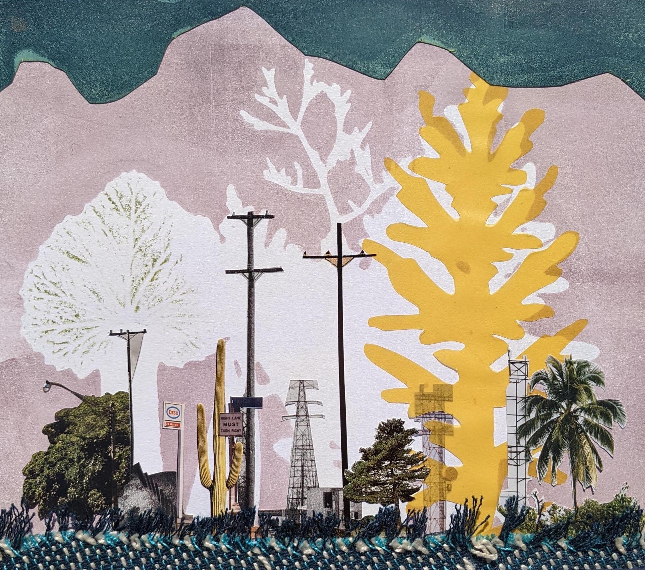 Underbrush - a mixed media collage and monoprint painting that explores the relationship between nature and humanity