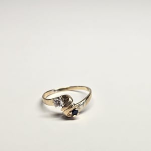 Vintage 10k Gold Sapphire and Diamond Bypass Ring – Size 6