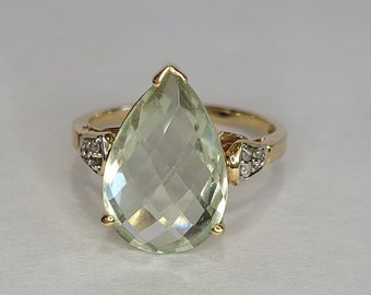 Grote groene Amethist gouden ring met diamanten