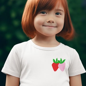 Kids trendy Strawberry Cotton™ Tee, Youth Graphic tshirt, children&#39;s fruit shirt, Gift for kids, Child birthday gift, Cute kids shirts, pink