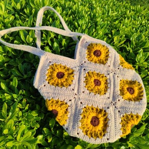 Handmade Sunflower Crochet Bag,Handmade Grandma Square Motif Hand and Shoulder Bag,Daily Bag,Crochet Purse,Summer Motif Bag,Gift for Her