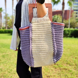 Handmade Crochet Top Handle Bag with Vibrant Colors, Boho Chic Women's Bag, Women's Woven Bag, Macrame Knitting Bag, Best Idea Gift for Here