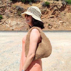 Handgemachte häkeln Hobo Tasche, Stilvolle Frau Handtasche in Erdtönen, Strickpapier Garn Tasche, Hobo Tasche, Sommertasche, Handtasche