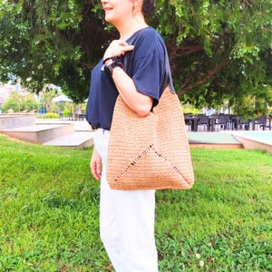 Sommer Must-Have: Boho Paper String Bag mit Lederband, Stilvolle häkeln Schulter Handtasche für Sie, Stroh Umhängetasche