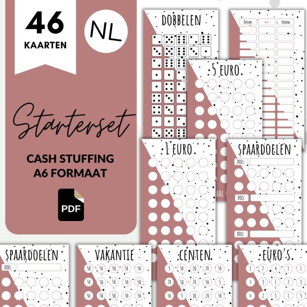 Starterset XXL Budgetplanner oud roze PDF download, Nederlands, Geschikt voor A6 zippermapjes, Cashstuffing spaarchallenges zelf printen