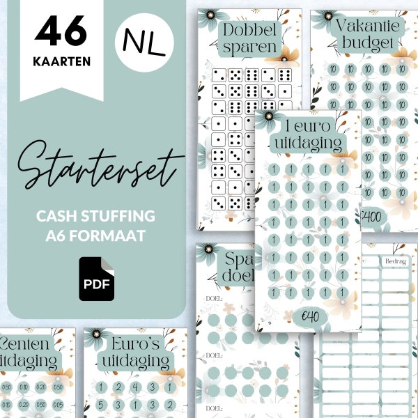 xxl Budget planner Starter set PDF download | Nederlands | Geschikt voor A6 Budgetplanner | Cashstuffing | Spaarchallenges en spaardoelen