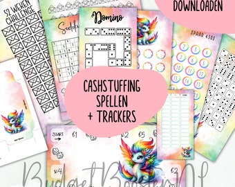 Regenboog draakje cashstuffing Set van 10, Euro, A6 budgetbinder, Spaarchallenge, Printable,  Spaarmethode, Budget planner, NL, spel sparen