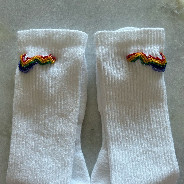 Unisex socks with hand embroidery "Love without stereotypes" Exclusive handmade. Present. LGBT gift. LGBT. Rainbow.