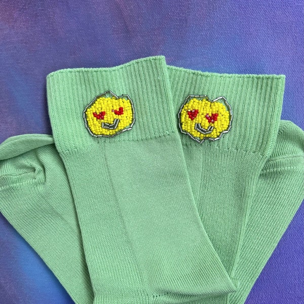 Socks with hand-embroidered beads "Smileys". Exclusive work. An original gift for your beloved. Fashionable gift. Valentine's Day