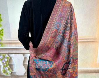 Majestic Threads Lujoso Kani con Zari Pashmina Shahjahan Kashmiri Chal Boda Bufanda Hijab