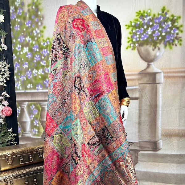 Tree of life Pure Kashmiri kani Silk Luxury Jamawar Shawl with Golden Zari Weaving Bridal Dupatta new Fancy Wedding Veil