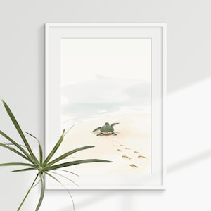 Arte imprimible de tortuga marina, Tortuga marina camino al océano, Arte mural de acuarela de tortuga, Regalo artístico para amantes de las tortugas marinas, Descarga digital