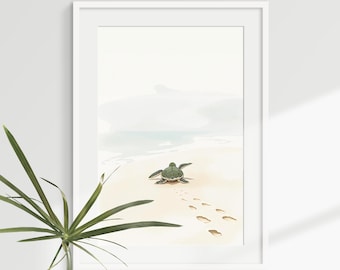 Sea Turtle printable art, Sea Turtle on the way to the ocean, Turtle watercolor wall art, Art gift for Sea Turtle lovers, Digital Download