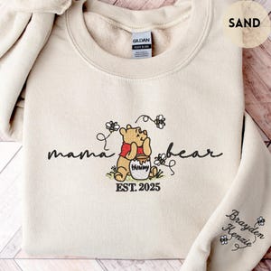 Custom Embroidered Mama Sweatshirt, Embroidered Mama Bear Shirt with Kids&#39; Names on Sleeve,Personalized Embroidered Mama Shirt,Best Mom Gift