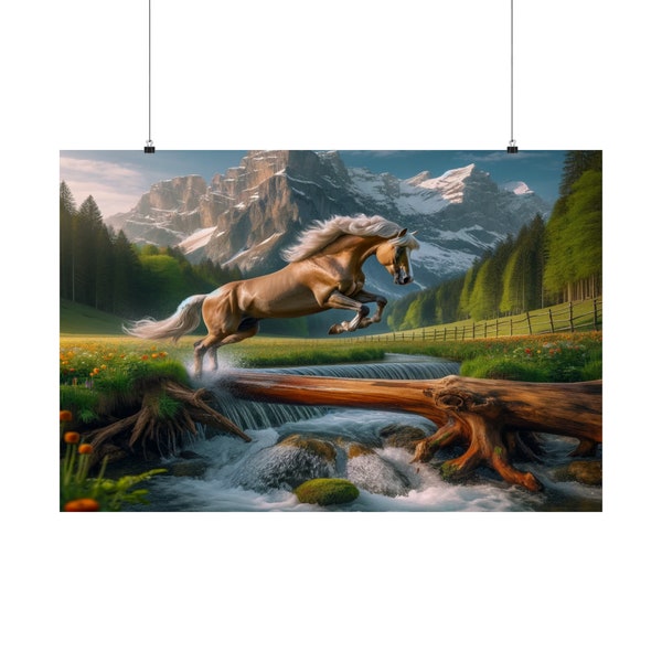 Lipizzaner Horse Mountain Valley Jump - Majestic Equine Stream Print
