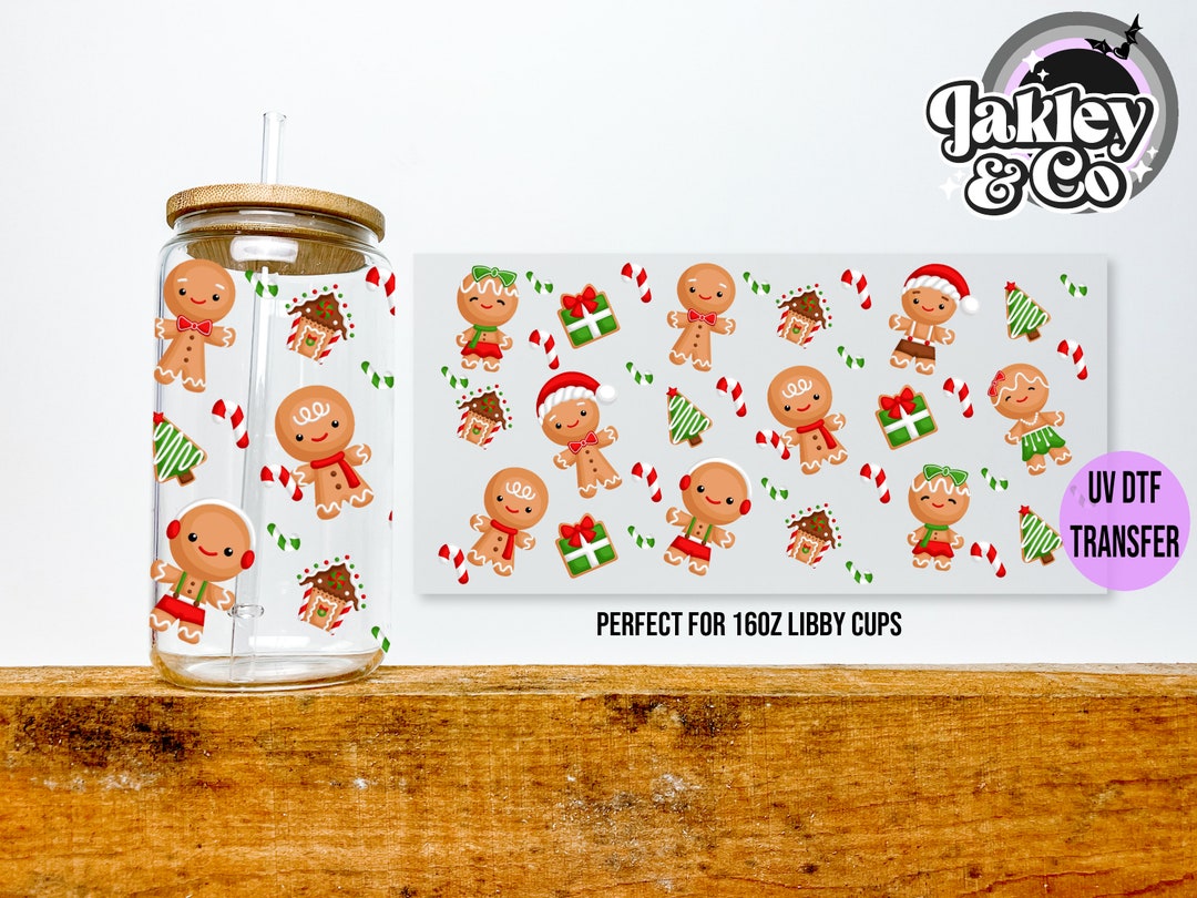 UV DTF Wrap Decal Sticker 16oz Libby Cup Wrap Christmas Gingerbread Men ...