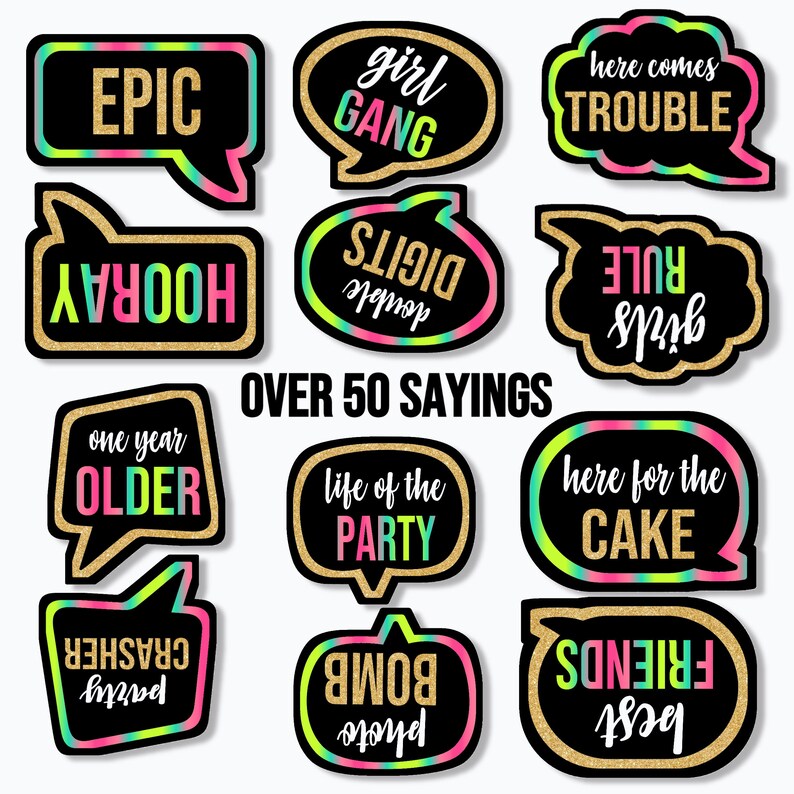 PRINTABLE PARTY PROPS 10TH Birthday Party Props Photo Booth Props Printable Birthday Party Props ...