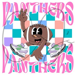 Retro Panthers SVG, Pink Football Team Design, Checkered Panthers PNG, Panthers Sublimation Design