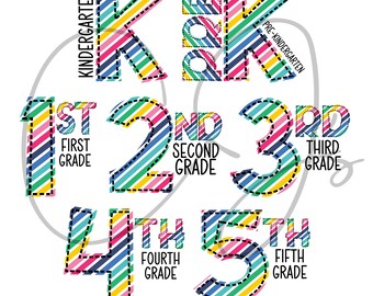 Design de sublimação de volta às aulas, pacote de ensino fundamental, SVG de jardim de infância, nível de série listrado colorido PNG