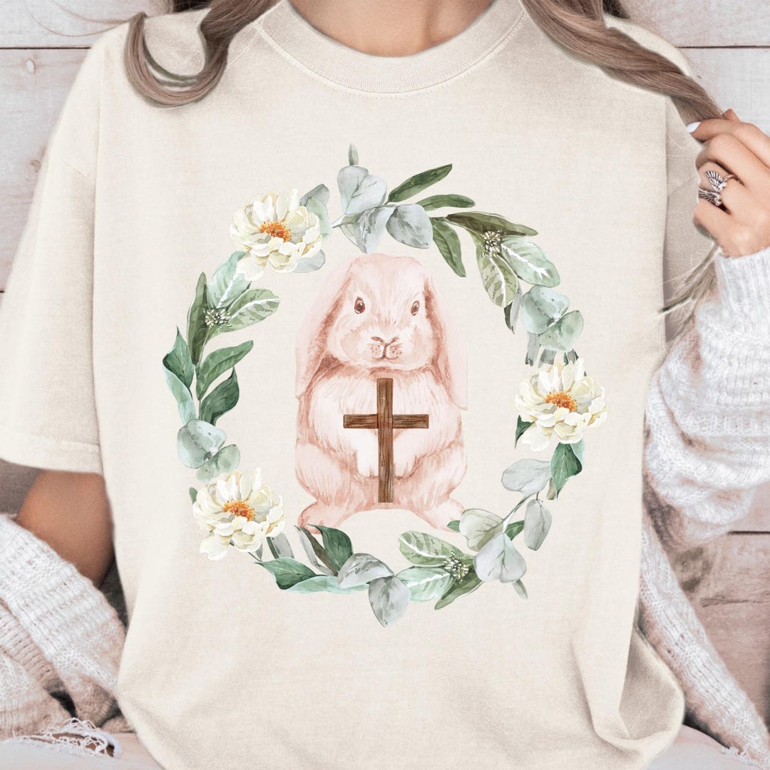 Bunny With Cross Digital Design, Easter Rabbit PNG, Religious Easter ...
