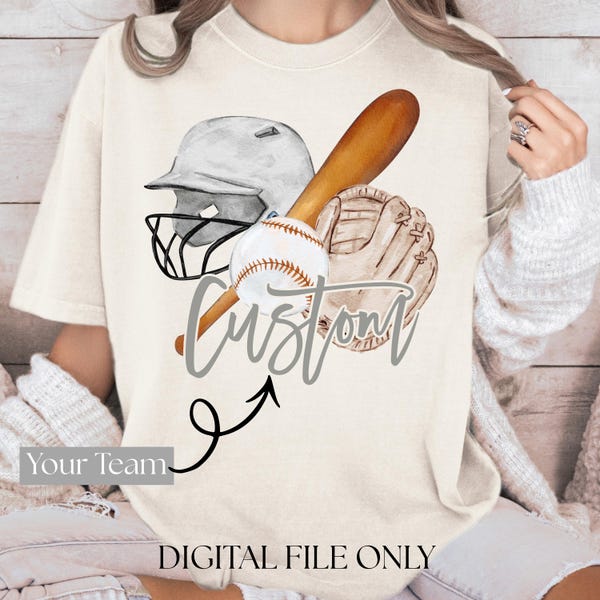 Custom Watercolor Baseball PNG, Baseball Mom Spirit Design, Vintage Sports Team PNG Digital Download, Custom Baseball Team, Baseball Season