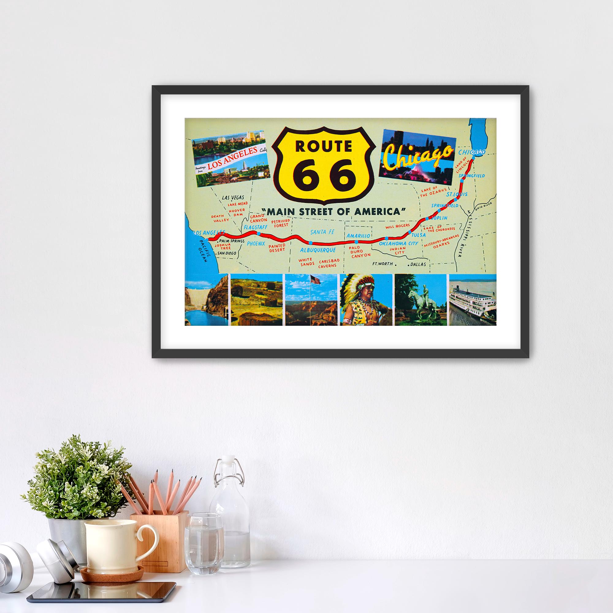 Retro Colorful Historic Map of Route 66 ... Vintage Wall Art Print ...