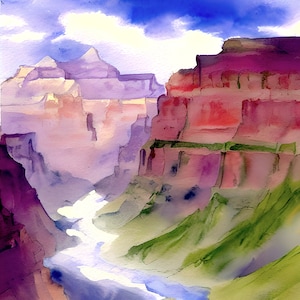 Colorful Watercolor Origninal Artwork Print Of Grand Canyon