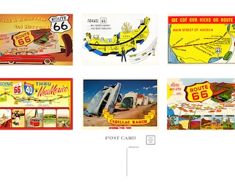Route 66 Printable Postcards, Vintage Retro Travel Art (Digital Download)