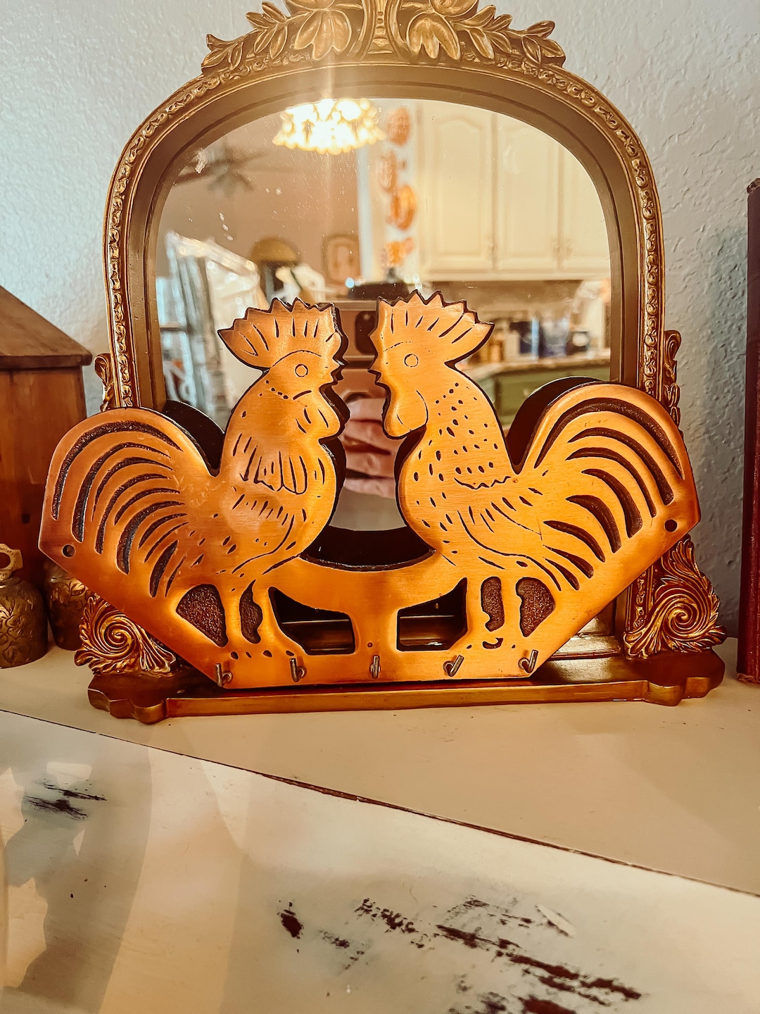 Roaster Key Rack Vintage Copper & Cast Iron Roosters Key Holder 1997 - Etsy