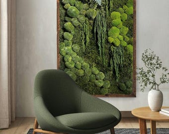Preserved Moss Wall Art with Ferns – Large Biophilic Home Wall Decor
