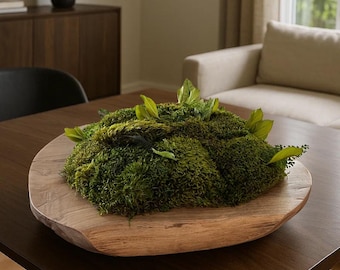 Preserved Moss Bowl Centerpiece – Natural Monkey Wood Base