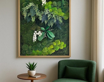 人工観葉植物 モスウォールアート 正方形 プリザーブドモスのウォールアート：ナチュラルな室内植物の装飾