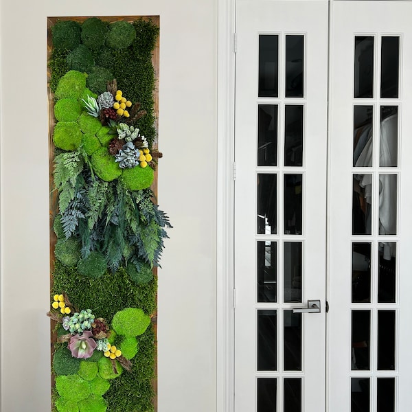 Moss Wall Art - Moss Art Framed - Living Wall - Preserved Moss, Preserved Ferns and Florals, Faux Succulents - Zero Care - 60" x 16.5"