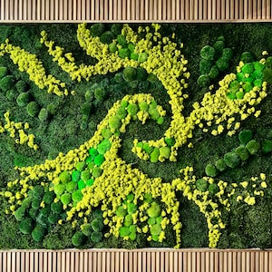 Gerahmte Moos Wandkunst, Naturholzrahmen mit Rentier und Ball Moos, Biophiles Indoor Greenery Dekor, Moos und natürliches Dekor