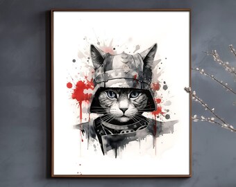 Powerful Japanese cat art, perfect gift for cat lovers! Printable digital download.