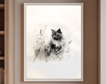Charming Japanese cat art, perfect gift for cat lovers! Printable digital download.