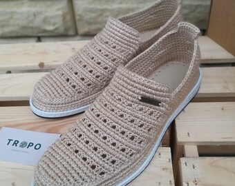 Handmade Crochet Cotton Loafers: Men's Moccasin Slippers