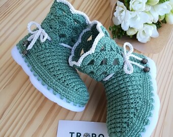 Gehäkelte Baumwolle Booties, Babyschuhe häkeln, Schuhe, häkeln, Babyschuhe, Baby, Baby häkeln