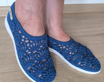 Handgefertigte gehäkelte Baumwolle Espadrilles - Leichte Sommerschuhe - Atmungsaktiv & Bequeme Schuhe - Individuelle Damenschuhe