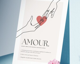 Affiche Amour, fichier numérique pdf, cadeau couple, idée saint valentin amoureux, cadre couple rencontre, poster je t'aime,décoration coeur