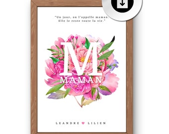 Affiche personnalisée PDF maman, cadre cadeau fête des mères, anniversaire maman, cadeau télécharger super maman, décoration fleurs maman