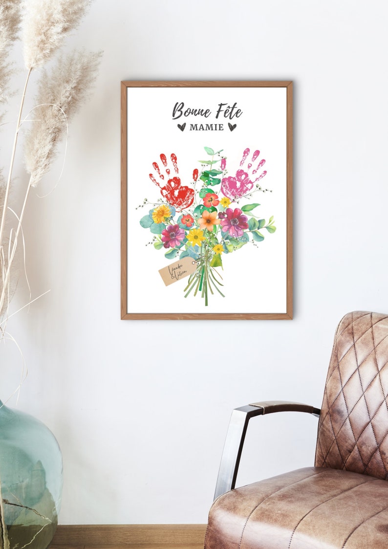 Affiches bonne fête mamie fleurs empreintes LOT DE 2 ,fichier pdf, cadeau mamie grand mère personnalisé, poster je t'aime mamie, idée cadeau image 10