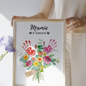 Affiches bonne fête mamie fleurs empreintes LOT DE 2 ,fichier pdf, cadeau mamie grand mère personnalisé, poster je t'aime mamie, idée cadeau image 4