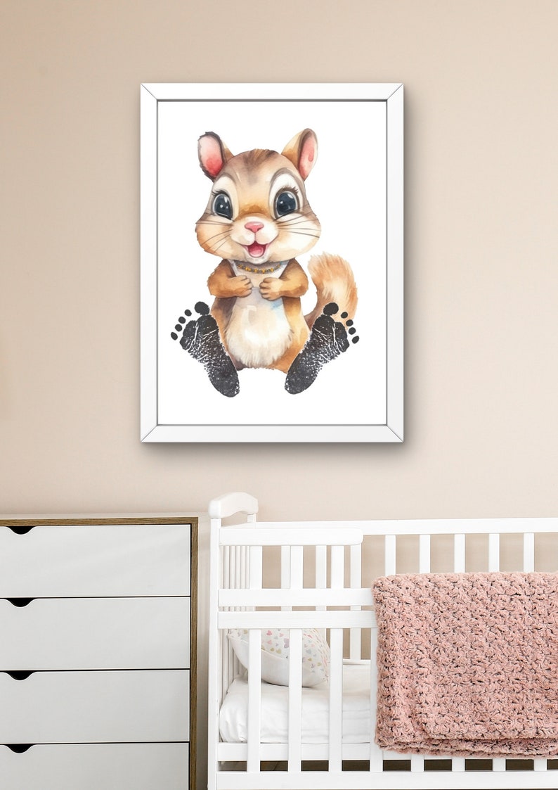 Affiche empreintes bébé, fichier numérique pdf, cadeau naissance personnalisé souvenir pieds nouveau né, DIY, pattes écureuil, kit empreinte image 8