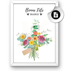 Affiches bonne fête mamie fleurs empreintes LOT DE 2 ,fichier pdf, cadeau mamie grand mère personnalisé, poster je t'aime mamie, idée cadeau image 2