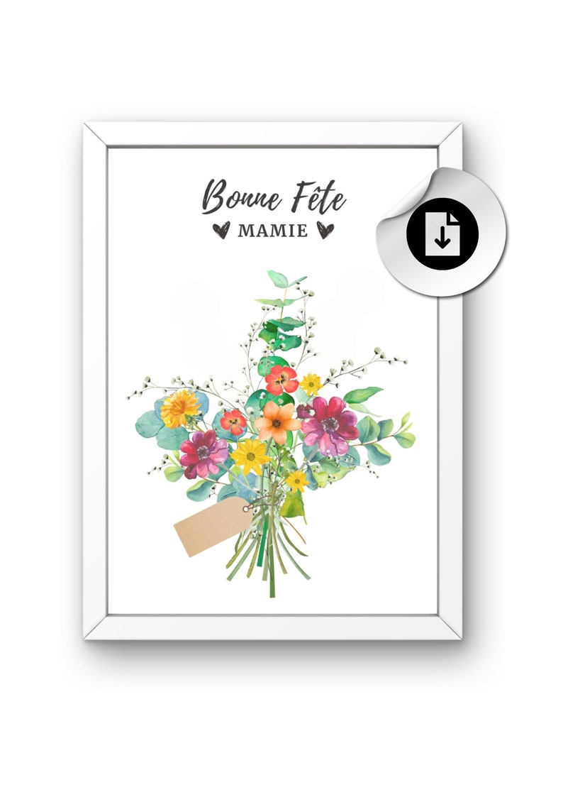 Affiches bonne fête mamie fleurs empreintes LOT DE 2 ,fichier pdf, cadeau mamie grand mère personnalisé, poster je t'aime mamie, idée cadeau image 7