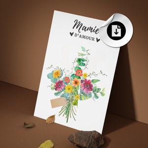 Affiches bonne fête mamie fleurs empreintes LOT DE 2 ,fichier pdf, cadeau mamie grand mère personnalisé, poster je t'aime mamie, idée cadeau image 3