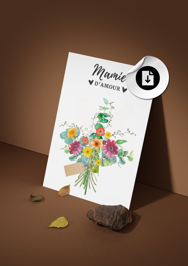 Affiches bonne fête mamie fleurs empreintes LOT DE 2 ,fichier pdf, cadeau mamie grand mère personnalisé, poster je t'aime mamie, idée cadeau image 3