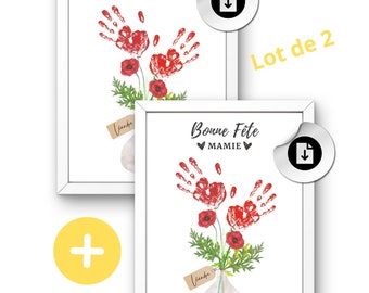 Affiches bonne fête mamie fleurs empreintes LOT DE 2 ,fichier pdf, cadeau mamie grand mère personnalisé, poster je t'aime mamie, idée cadeau