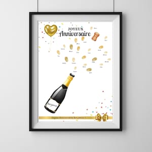 Affiche empreinte numérique anniversaire  champagne empreinte doigts, cadeau anniversaire, livre d'or mariage, poster je t'aime, idée cadeau